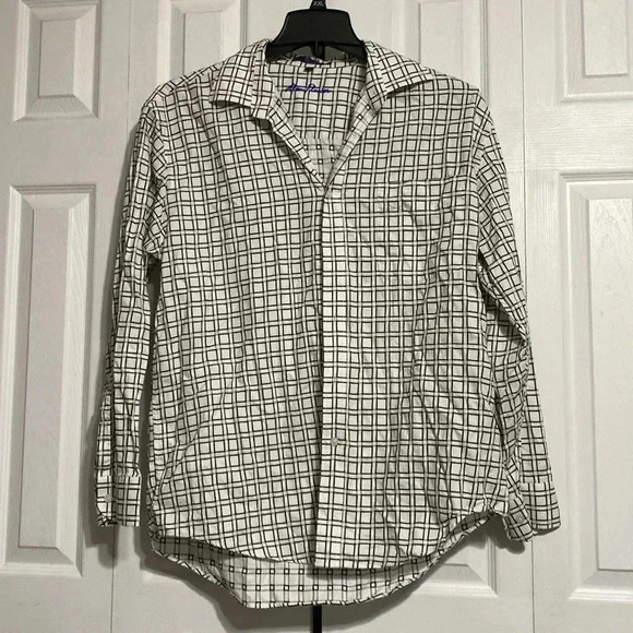 Alan Flusser mens cotton black & white button down shirt size Large - Picture 1 of 12